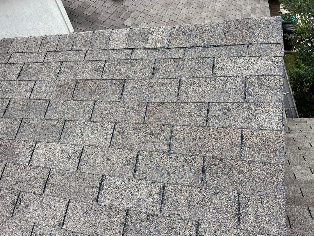Surface impact damage visible across shingles