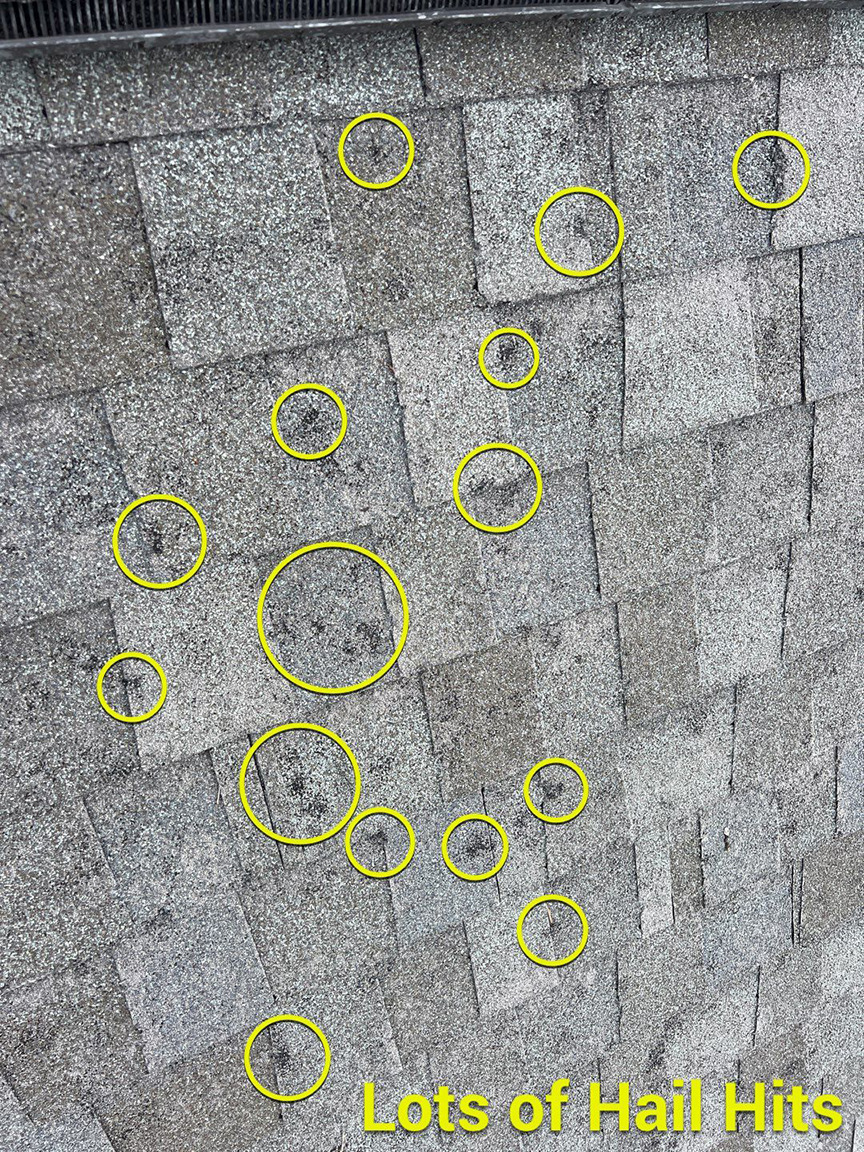 Numerous hail hits documented on shingles
