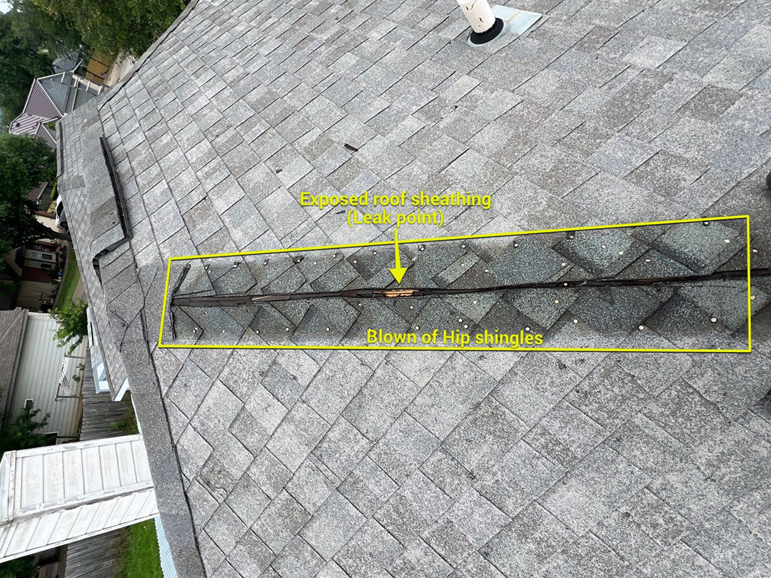 Lifted and damaged shingles marked during inspection