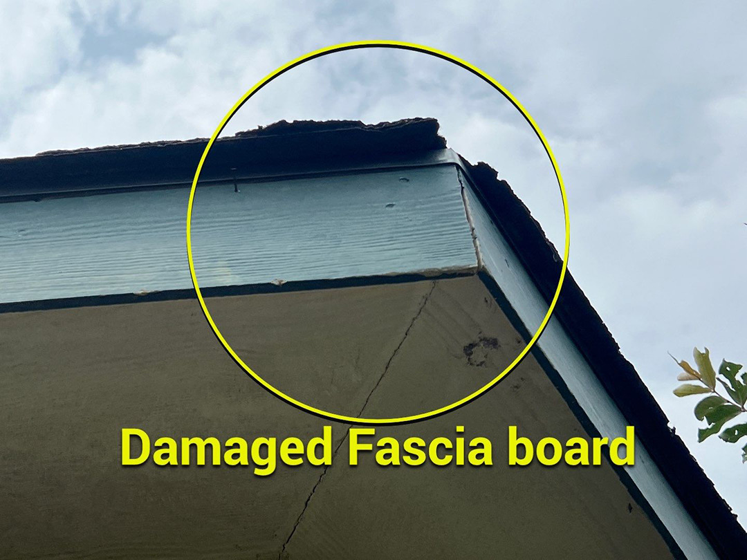 Fascia-board damage documented after a storm